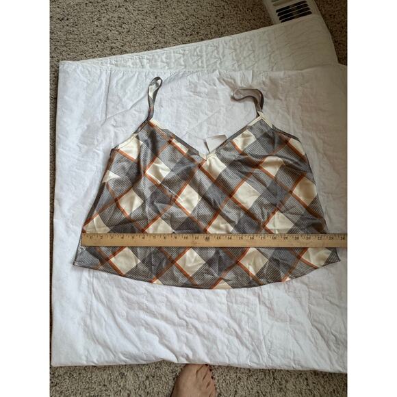 Chic Satin Camisole & Skirt Set – Plaid Print with Black Lace Trim – Elegant Lou - Picture 7 of 12